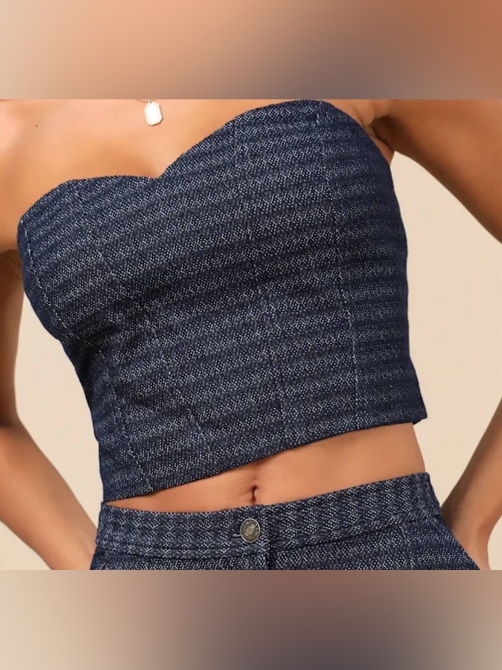 Lulus Navy Tweed Strapless Bustier Crop Top NWT Size L